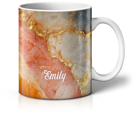 iCaseDesigner Personalised Marble Mug – Custom Name Luxury Agate & Geode Design Cup, Elegant Stone Effect Coffee Mug Gift - 2. Rose Quartz Glow