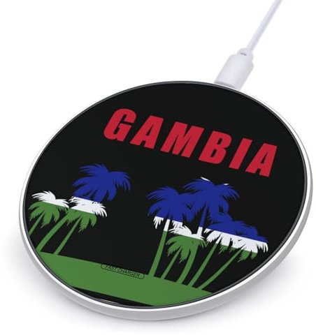 Palm Tree Gambia Flag Fast Portable Charger Round Phone Charging Pad 10W for Travel Work