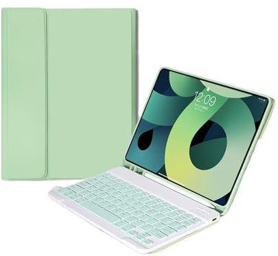 HongHeFu Zubehör, Detachable Keyboard Leather Protective Case with Pen Slot, Soft Shell Suitable for Samsung Galaxy Tab A11/A9-8.7 inch 2023 inch universal(Matcha Green+Keyboard)