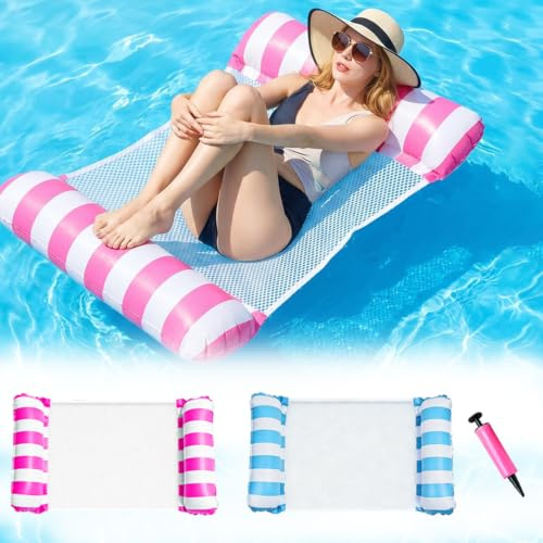 Paquete de 2 flotadores inflables para piscina, balsa flotante de piscina de 2 tubos para adultos, colchón de agua para playa, fiesta de verano en la piscina (rosa y azul)