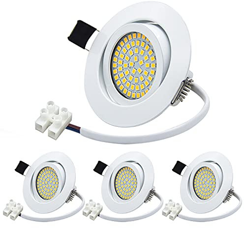 HiBay LED Einbaustrahler 230V 3,5W LED Spot Flach Einbauleuchten Warmweiß Deckenspots Rund Weiß 40° Schwenkbar Einbauspots 4er Set