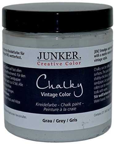 Junker Creative Color - Chalky Vintage Color auf Wasserbasis, Kreidefarbe für Vintage Look, Shabby Chic & Landhaus Stil, 250ml, Grau