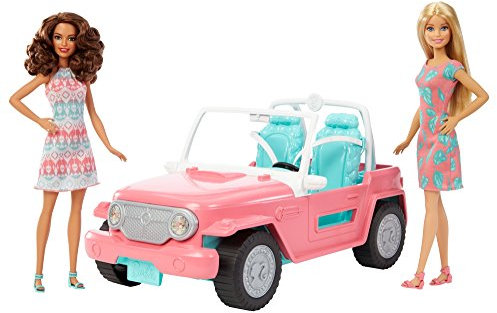 Barbie Voiture Jeep Rose, véhicule Tout-Terrain avec Deux sièges turquoises, Deux poupées incluses, Jouet pour Enfant, FPR59