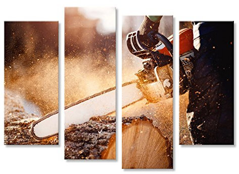 islandburner Bild auf Leinwand Kettensäge. Kettensäge in Bewegung schneiden Holz. Mann, der Holz mit Säge schneidet. Staub und Bewe Wandbild, Poster, Leinwandbild ITR-4erP