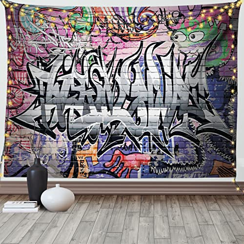 ABAKUHAUS Städtisch Wandteppich und Tagesdecke, Graffiti Grunge Wall Art aus Weiches Mikrofaser Stoff Waschbar ohne Verblassen Digitaldruck, 230 x 140 cm, Grey Lila