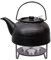 Teeservice „Nelly“. Moderne Teekanne 1,5 Liter in schwarz-schwarz aus hitzebeständiger Keramik mit Edelstahlfilter und Metall-Stövchen.
