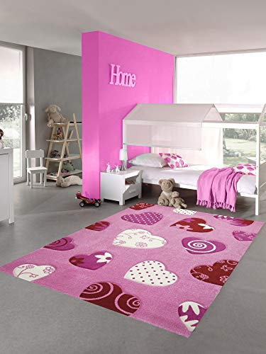 Teppich-Traum Kinderteppich Herzen Kinderzimmerteppich Mädchen in rosa Creme rot Größe 200 x 290 cm