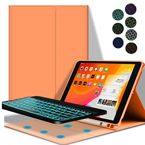 YGoal Keyboard Case for iPad 10.2, German QWERTZ Layout Detachable Wireless Keyboard PU Leather Keyboard Stand Case Cover for iPad 10.2, Orange