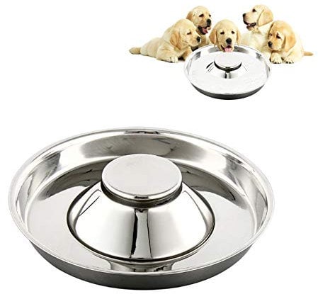 SUOXU Gamelle à Alimentation Lente en Acier Inoxydable pour Chien, Bol de sevrage pour Chiot Peut être utilisé pour Plusieurs Chiots pour Manger de l'eau et de la Nourriture pour Chien (26 cm)