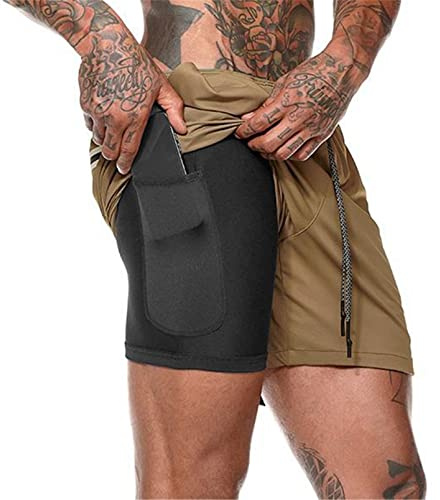Aisprts Sporthose Herren Kurz, Laufhose Herren Kurz, 2 in 1 Atmungsaktive Schnell Trocknende Kompressionsfutter Kurze Hosen für Sport Trainingsshorts Laufshorts mit und Tasche
