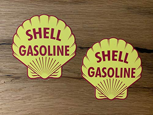 MG419 / 2X Shell Vintage Öl Aufkleber ca. 8,5x8,5cm Oil Oldtimer Old School V8 USA Retro Sticker Rost Look Rat Rod Hotrod