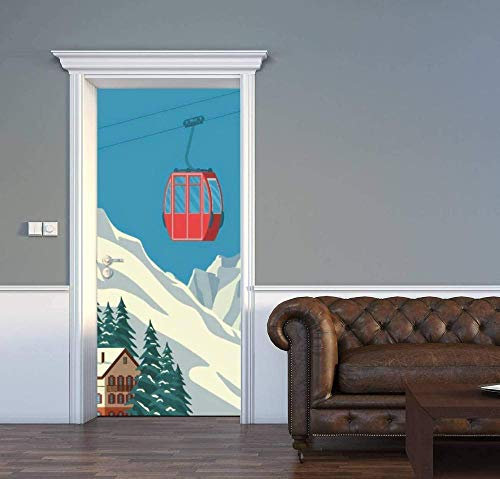 LuSeven papier peint porte Créativité peinture montagne de neige route de neige 40x120cm Autocollant 3D Stéréo de Porte, Sticker De Porte Trompe l'oeil Moderne Art Auto-adhésif Poster PVC Sticker Port