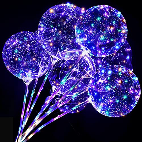10 Pack Reusable LED Balloons, Clear Light Up Balloons with Sticks + Air Pump, Colorful Party Balloon Sets for Party, Birthday, Wedding, Decoration
