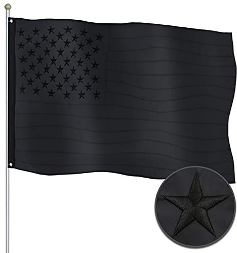 JUSHEN Schwarze US-Flagge, 91 x 152 cm, bestickte Sterne, genähte Streifen, Messingösen, Nylon, schwarze Flagge, robuste USA-Flaggen für den Außenbereich, langlebig und hochwertiges US-Banner