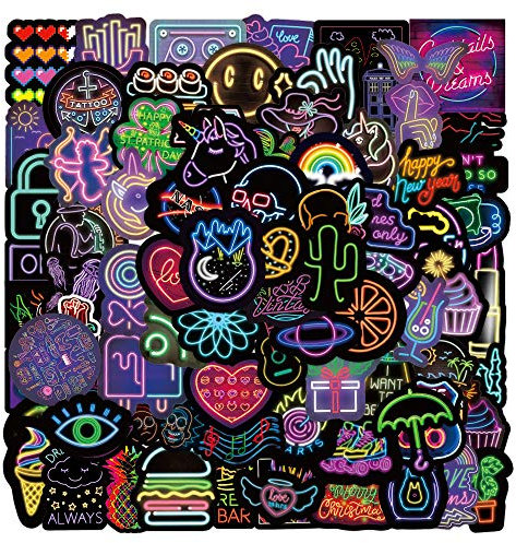 NAVK Neon Aufkleber Sticker Set 100 Stück, Deko für Auto Laptop Skateboard Fahrrad Moped Motorrad Helm, Geschenk für Erwachsene Kinder Mädchen Junge
