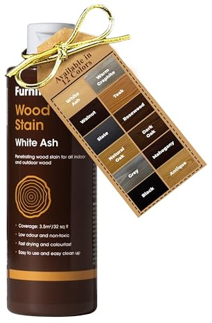 Furniture Clinic Wood Stain (White Ash) – Fast Drying, Highly Concentrated, and Easy-to-Apply Wood Stain for All Indoor & Outdoor Wood – Water Based & Non-Toxic – 1L