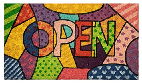 Baroni Home Handbemalte Fußmatte im sizilianischen Stil, Handbemalte Fußmatte aus Kokosfasern für den Außenbereich, Leicht zu reinigen und widerstandsfähig, 70x40 cm (Open)