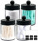 BIKALAN Glas Wattestäbchen Behälter, Schminktisch Badezimmer Organizer Set mit Matt-Schwarz Edelstahldeckeln, Wattepadspender Make up Organizer für Wattestäbchen, Wattepads, Zahnseidepicks