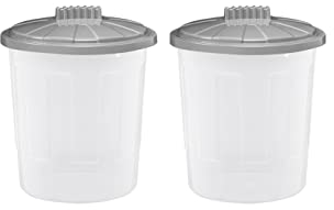 FotoStation 2 X Clear/Cool Grey 8L Litre Fun Bin With Twist Lock Lid Plastic Small Dustbin Waste Bin Storage Organisation For Office Home or Any Room