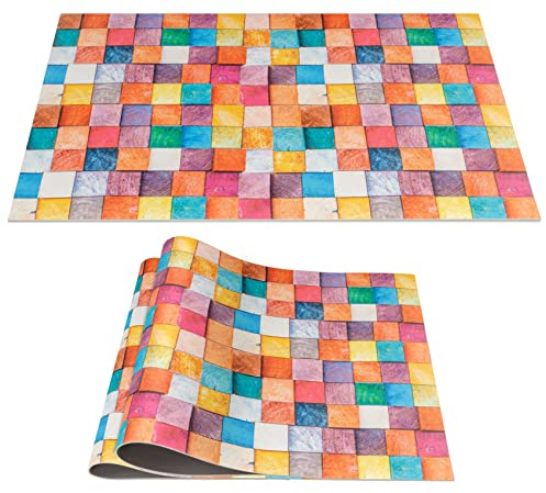 Platzset Tischset abwaschbar PVC Platzdeckchen rutschfest Tischuntersetzer Hitzebeständig Esstisch Deko für drinnen & draußen 30x45cm Mosaik Bunt 2-er Set