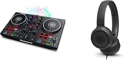 Numark Party Mix II - Console DJ a 2 Canali per Serato DJ Lite, con Scheda Audio Integrata, Presa Cuffie & JBL Tune 500 Cuffie Sovraurali – Cuffia On Ear con Microfono e Comando Remoto ad 1 Pulsante