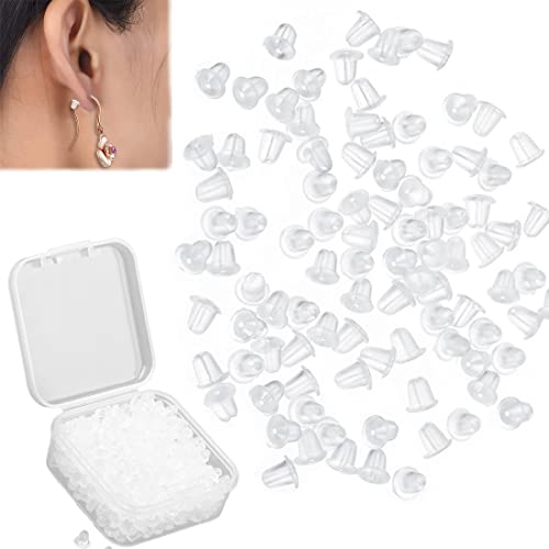 XPEX 500 STÜCKE Ohrringschnalle Silikon Ohrstecker, 4MM Damenverschluss Ohrstecker Kunststoff Weiß Transparent