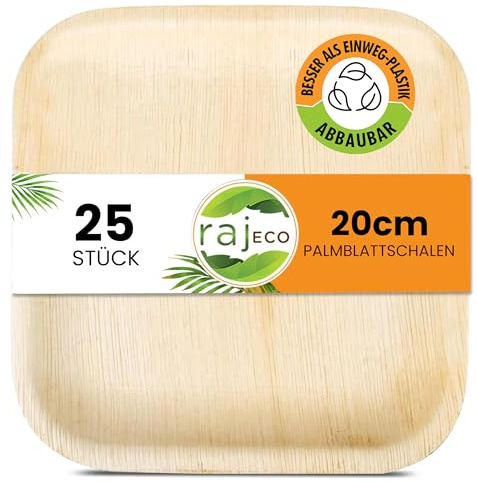 Raj Palm Leaf Square Plates 8 (20cm) | 25 Pack | Eco Fancy | Natural wooden texture, fancy & biodegradable. Great for desserts, appetisers & eco dining.