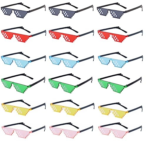 Qixuer 18 Paare Pixel Sonnenbrille, Mosaik Sonnenbrille Coole Brille Pixel Mosaik Brille Mosaik Brille Mehrfarbige Kunststoff Geeignet für Partyurlaub lustige Dekoration Brille Sechs Farben