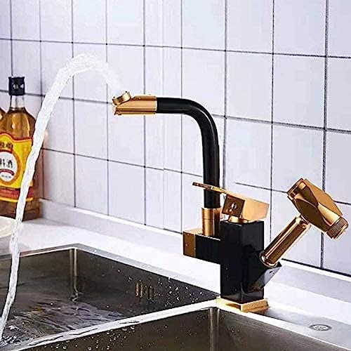 Wasserhahn Space Aluminium Küchenarmatur Heiß- und Kaltmischarmatur Wasserhahn Einloch-Badezimmerarmatur Abnehmbarer Spray-Polier-Champagner