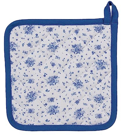 Clayre & Eef Topflappen 20x20 cm Weiß Blau Baumwolle Quadratische Röschen