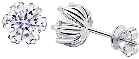 KnSam Weißgold Au585 14 Karat Ohrringe Echtschmuck, Blumen Ohrstecker mit Moissanit 1ct Rundschliff, 14K Gold Ohrstecker Frauen für Damen, Weißgold