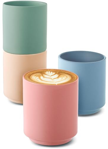 Cosumy Tazze Cappuccino in Ceramica - 4 Tazze Pastello - Design Minimalista & Impilabile - Resistente al Calore - Lavabile in Lavastoviglie - 200 ml