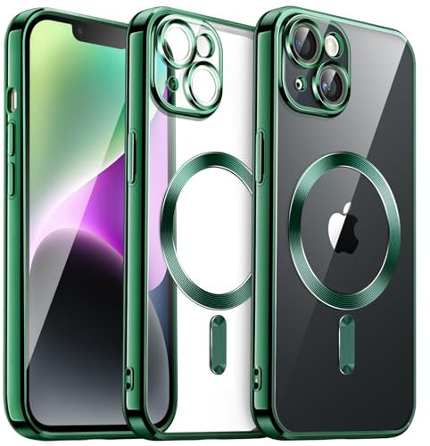 JETech Weiche Klar Hülle für iPhone 14 6,1 Zoll, Kameraschutz Vollständiger, Kompatibel mit MagSafe Kabellosem Laden, Stoßfest Elektroplattiert TPU Handyhülle (Grün)
