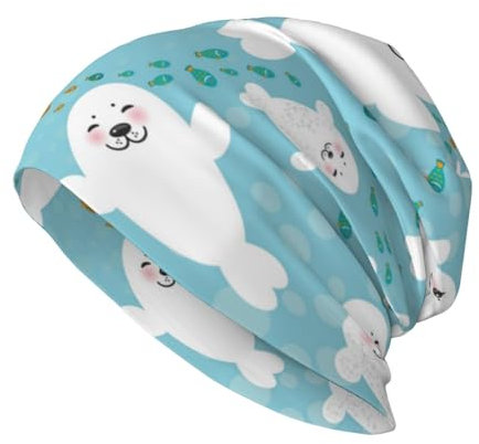 EgoMed Totenkopfmütze, Strickmütze, Sturmhaube aus Polyester, Slouchy Beanie-Mütze, Laufmütze, niedliche lustige Robben