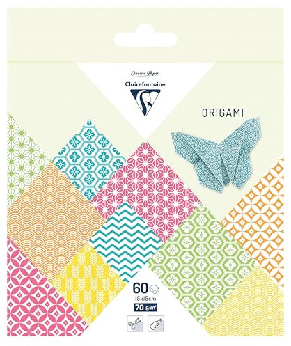 Clairefontaine 95635C - 60 Feuilles de Papier Origami 70g/m² collection Eté, Format 15x15cm, 30 Motifs Colorés Assortis (2 Feuilles par Motif), Loisirs Créatifs Adultes et Enfants
