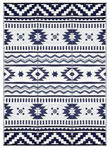 BalajeesUSA 7575 Outdoor-Teppiche, 2,7 x 3,6 m, groß, Kunststoff, Terrasse, Grau, Dunkelblau, erschwinglich, Mehrzweck-Strohhalm, wetterfest, wasserdicht, wendbar, Camper-Matte, Hinterhof, Picknick