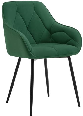 WOLTU Esszimmerstühle 1er Set, für Küche, Wohnzimmer, Schlafzimmer, ergonomische Küchenstühle gepolstert mit Armlehnen, Metallbeinen, Sitzfläche aus Samt, Dunkelgrün