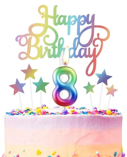 Regenbogen 8th Geburtstag Kerzen, Regenbogen Zahl 8 Kerze für Kuchen, Regenbogen Happy Birthday Kerze Kuchen Toppers, Bunte Kuchen Kerzen Kuchen Toppers für Mädchen Jungen 8th Geburtstag Dekorationen