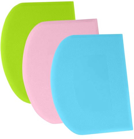 SURDOCA Dough Scraper Bench Scraper - 3P 7.1x4.9 Plastic Flexible Bowl Scraper, Sharp Edge & Angles Cake Scraper. Non-Slip Bakeware Decorating Tools Sculpting & Modeling Tools - Pink+Blue+Green