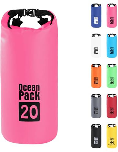 20L Rosenrot Wasserdichte Tasche, Dry Bag 2L/5L/10L/15L/20L/30L mit Verstellbarem Gurt, Schützt Telefon/Karte, Roll Top Wasserdichter Beutel Rucksack für Schwimmen/Rafting/Bootfahren/Camping/Strand