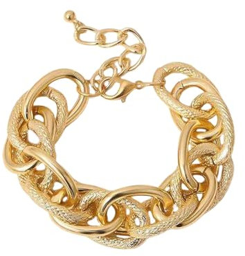 Premium Punk Lock Choker Lace Pendant Women Statement Gold Color Chunky Thick Chain Necklace Men Bracelets for Girls Bracelets (Gold, One Size)