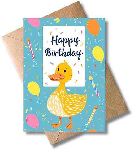 WBdesignz Geburtstag Karte mit Umschlag - Süße Kinder Geburtstagskarte Ente “Happy Birthday - Ente Blau für Jungen Mädchen (DIN A6)