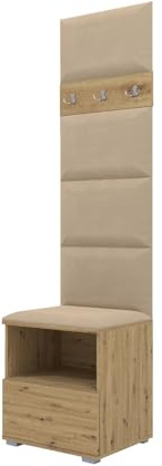 RAVIO Garderoben-Set NELA IV Kompakte Flurgarderobe, 50cm Wand-Garderobe mit Gepolstertes Paneel/Wandpaneel (Artisan Eiche + Beige (Trinity 04))