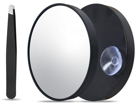 Cleminsta Espejo de Aumento de 30 Aumentos, Espejo de Aumento Pequeño con Ventosa y Pinzas, 3,5 Pulgadas como Espejo de Viaje para Depilar Cejas para Maquillaje Ducha Depilación de Cejas (Negro)