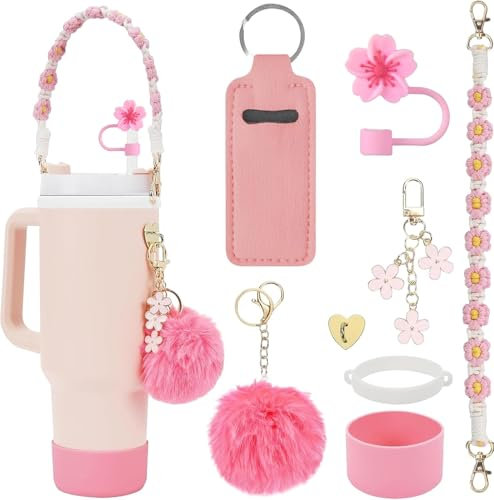 Set d'accessoires pour Stanley Cup- Lanière de poignée de bouteille d'eau, Bottes Siliocne Stanley Cup, Couverture de paille pour Stanley Cup, Accessories pour Stanley Cup 800ml -1100ml Tumbler