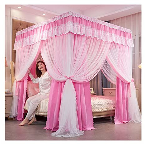 WLCNYL Betthimmel, Moskitonetz für Schlafzimmerbetten, Verdunkelungs- und staubdicht, 4-Eck-Baldachin, dekorativer Bettvorhang für Prinzessinnenzimmer (Farbe: Rosa, Größe: 180 x 220 x 200 cm)