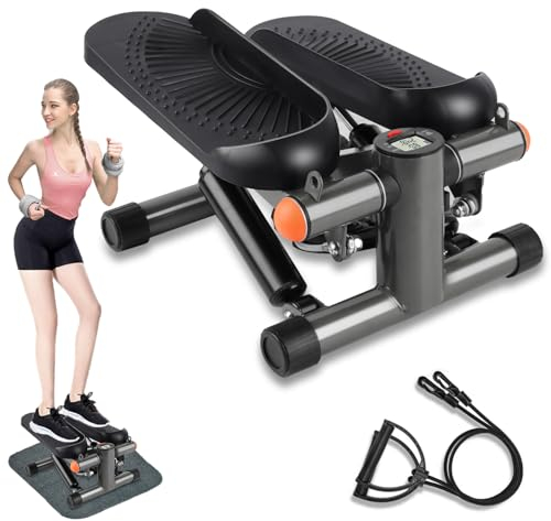 Stepper für Zuhause, 2 in 1 Mini Stepper für Zuhause, Up-Down Swing Stepper mit Power Ropes, Stepper Hometrainer mit LCD Display, Trainingsgerät bis 100kg, Bein/Arm Trainer, FitnessgeräTe füR Zuhause