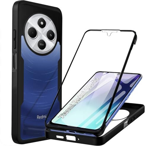Funda para Xiaomi Redmi 14C 4G Carcasa Antigolpes 360 Grados Protección con Protector de Pantalla Integrado Robusto Doble Cara Ultrafina Transparente Bumper Carcasa para Xiaomi Redmi 14C 4G, Negro