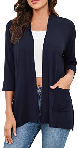 Generico Cappotto di Lana Donna Invernale Cardigan Leggero Casual da Donna con 3 4 Maniche spolverino Aperto sul Davanti Cardigan Bianco Donna (Navy, L)