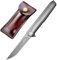 Joa Petit Couteau Pliant Slim M390 - Camping, Randonnée, EDC, Survie, Chasse - Tanto Gris Acier avec Fourreau en Cuir